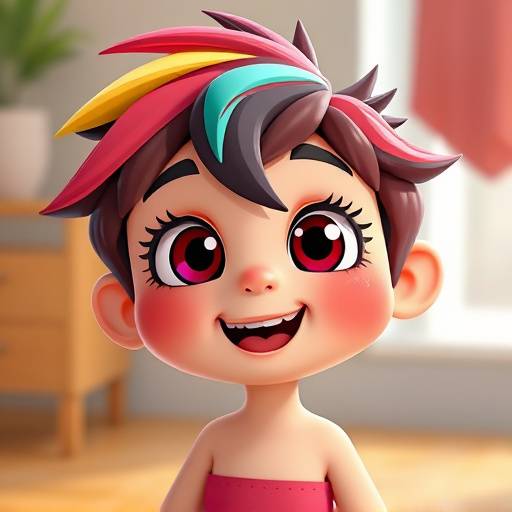 Animated character from a children's show, with dynamic expressions and bright colors.