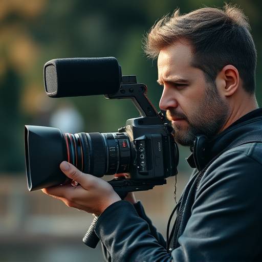 Ben Carter, the lead videographer, holding a professional video camera.