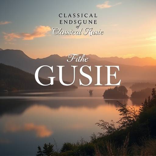 Classical music album cover with a serene landscape and elegant typography.
