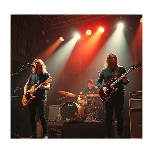 Indie rock album cover with a vintage photo filter, showing a band performing live on stage.